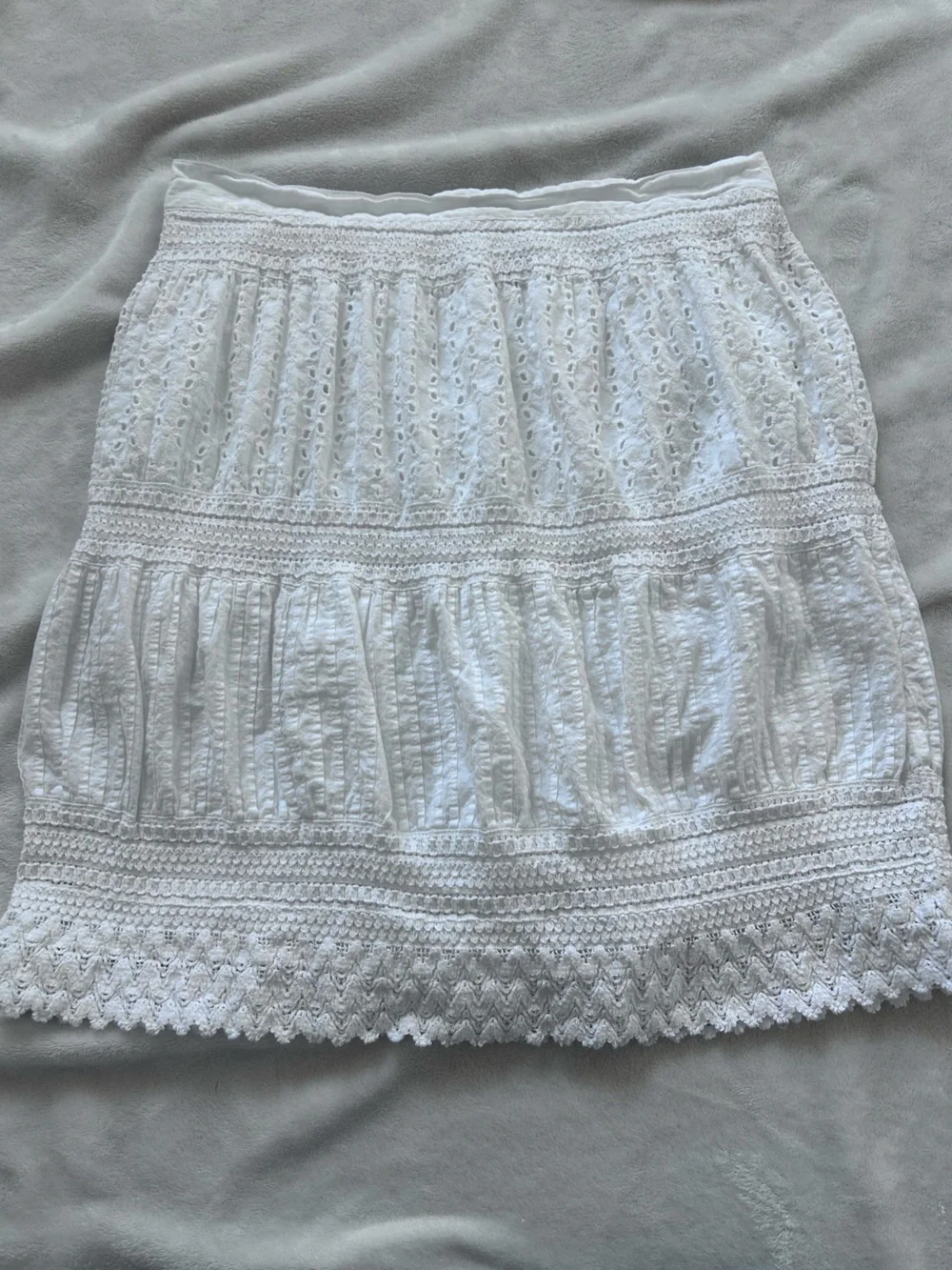 Studio West Cottagecore White Eyelet Textured Tiered Midi Skirt